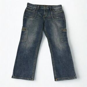 Simply Vera Vera Wang Jeans Women 14P Straight Cargo Stretch Medium Wash Denim